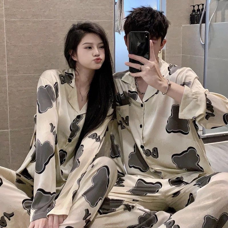 Comercio exterior pareja pijama mujer primavera y otoño de manga larga seda de hielo verano delgada 2025 nuevo hombre ropa de seda real para el hogar