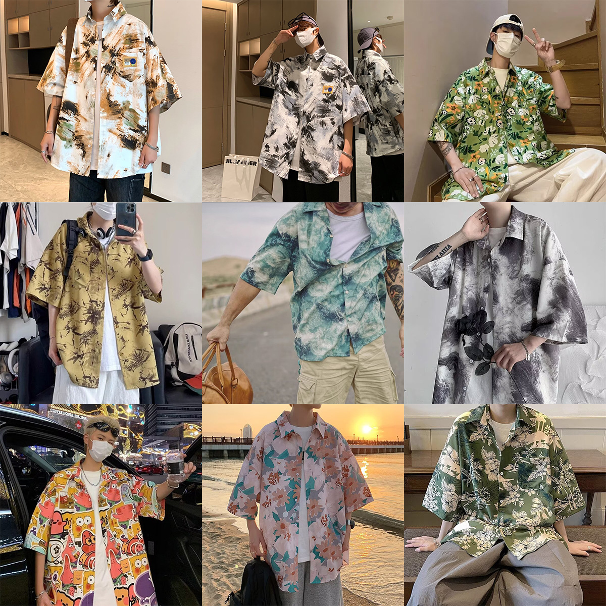 Hawaiian Flower Shirt Men's Short-sleeved Ice Silk Trendy Brand Beach Shirt Summer Thin Loose plus size Half-sleeved Jacket