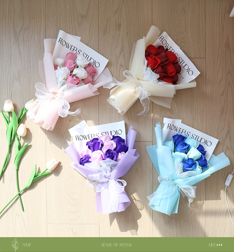 Home & Garden Luxury Soap Flower Bouquet - Rose, Carnation & Sunflower Handmade Gift For Mother's Day, Wedding, Birthday (11 Roses, Multiple Colors)_voghion.com