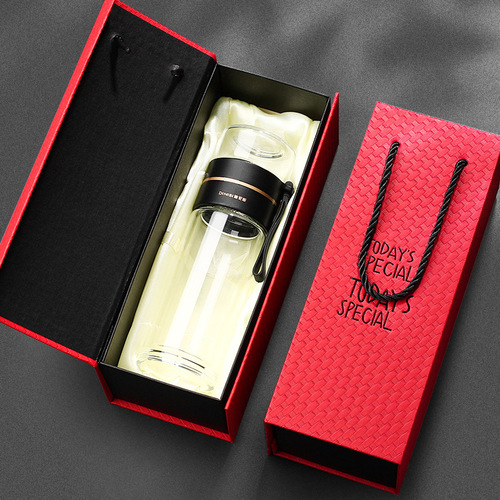 Double-layered cup, glass cup, high-looking gift box set, creative tea and water separation tea cup, office water cup wholesale