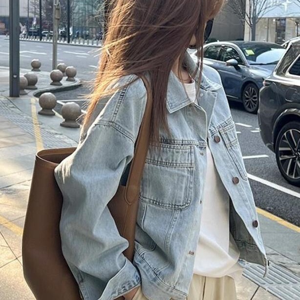 Women's Retro Short Denim Jacket 2025 Light Blue Washed Jacket Top Fashionable Old Versatile New Spring & Fall
