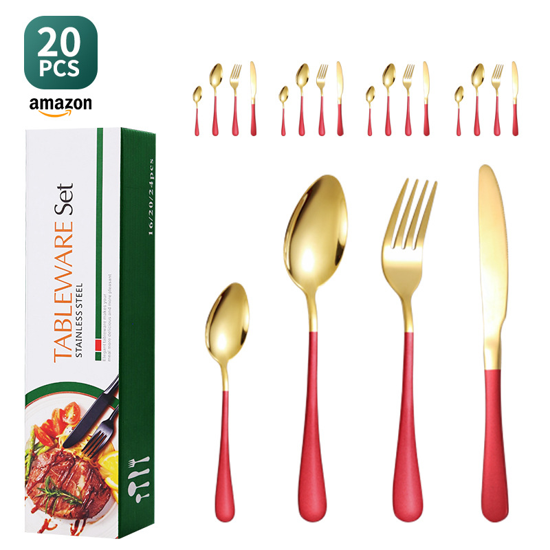 Cross-border Amazon 1010 vajilla de acero inoxidable de cuatro piezas conjunto de 20 piezas conjunto occidental cuchillo de carne tenedor cuchara caja de regalo traje