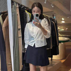 生C2024夏季新款韩国东大门g*d气质复古显瘦翻领镂空蕾丝长袖衬衫