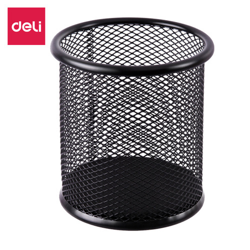 Deli Stationery 9172 Office Pen Holder Metal Grid Student Round Black Pen Holder Mesh Pen Holder Wholesale