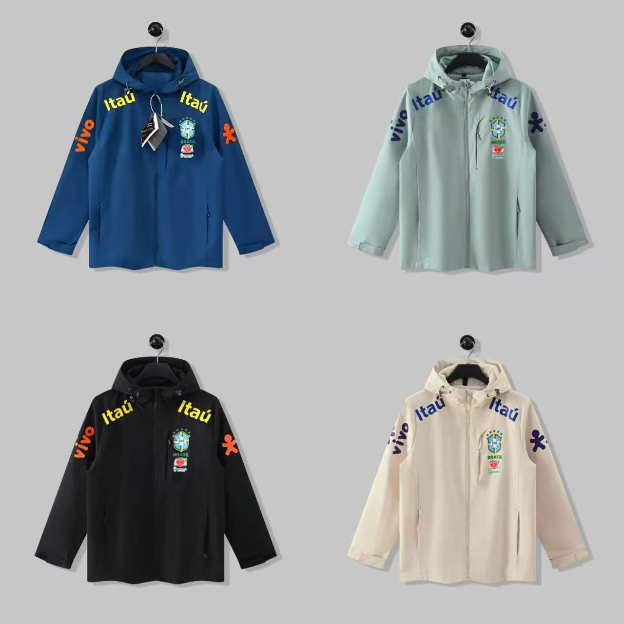 National Team Football Uniform Brazil Neymar Same Style Windproof Waterproof Jacket for Adults Thin Style Cross-Border Wholesale in Stock