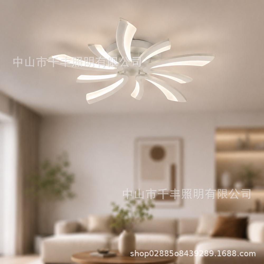 Luz de ventilador LED transfronteriza hotel creativo sala de estar lámpara principal moderna simple dormitorio lámpara de techo estudio lámpara Zhongshan