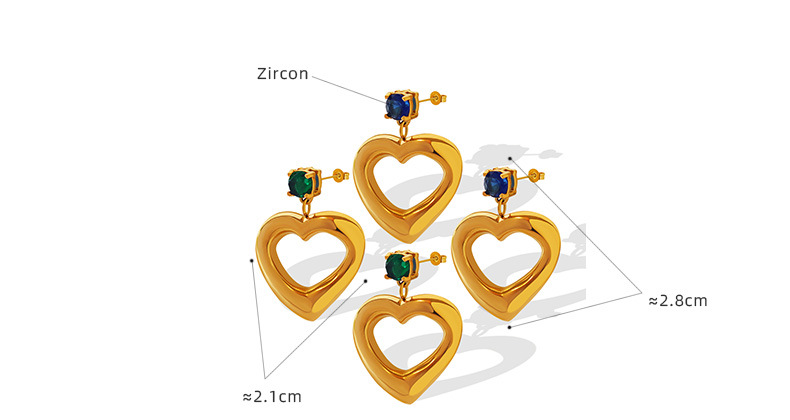 Fashion Titanium Steel 18k Gold Geometric Zircon Heart Earrings Ornament display picture 1