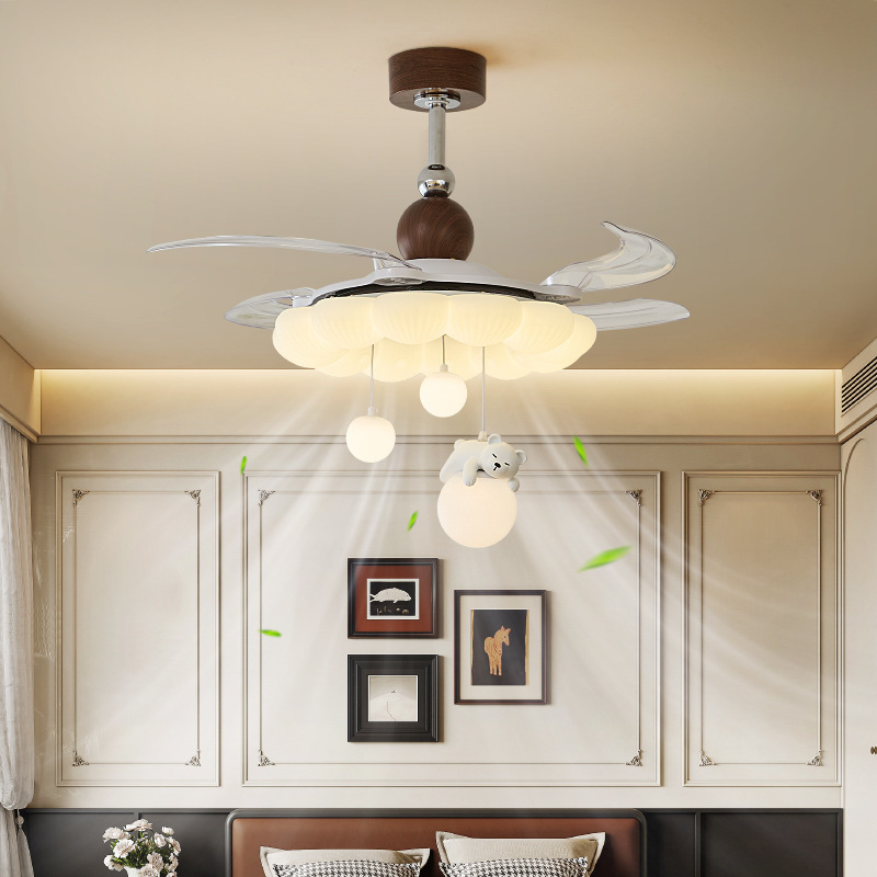 Medieval Style Invisible Fan Lamp Ceiling Lamp Cream Style Bubble Master Bedroom Dining Room Chandelier Room Fan Integrated Chandelier