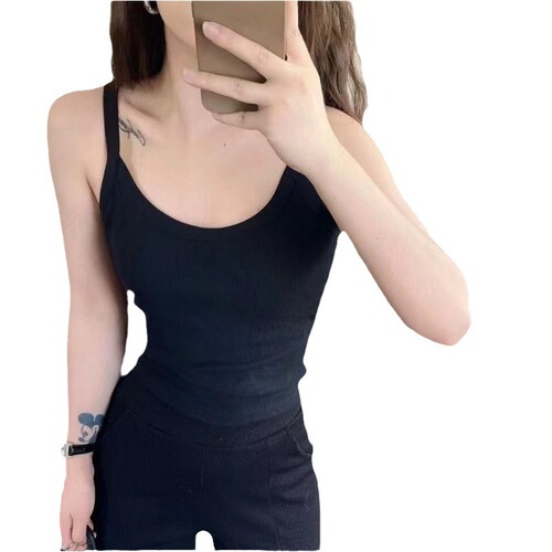 Korean-style summer versatile one-piece cup strapless bra with chest pads women's vest spaghetti strap slim-fit solid color outerwear textured base layer