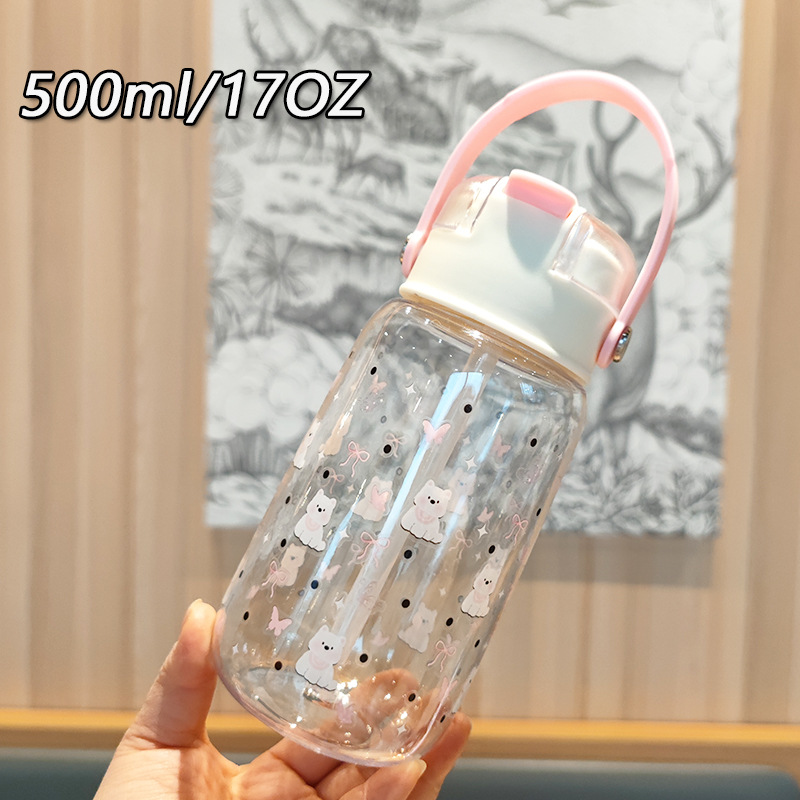 Bebidas dobles de alto valor, simples, compactas y lindas, macetas portátiles para estudiantes masculinos y femeninos, pajitas portátiles, vasos de agua de plástico