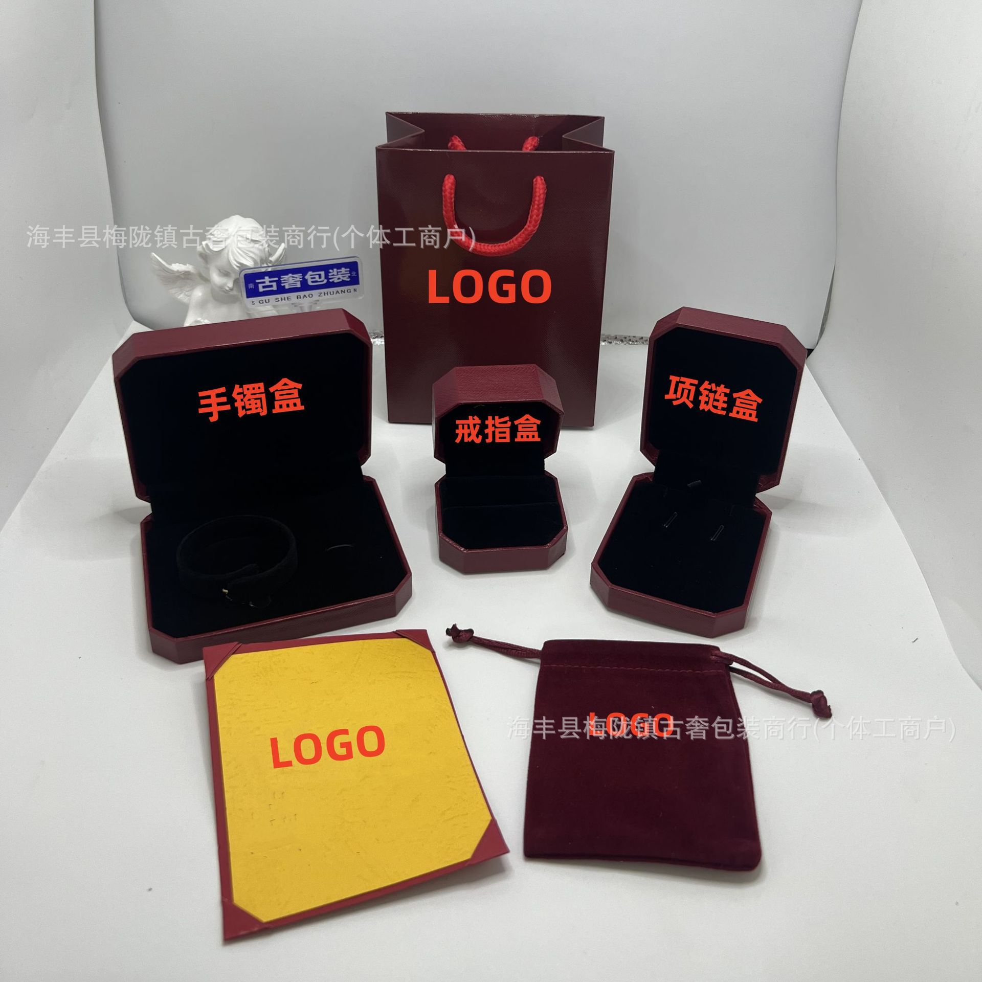 Caja de regalo de joyería roja octogonal de collar de anillo de embalaje del mismo estilo de tarjeta, fábrica de embalaje general al por mayor y al por menor