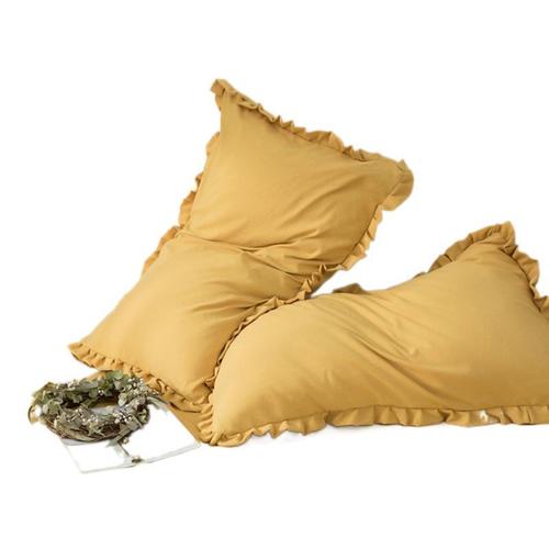 Ins Japanese-style washed cotton lotus leaf lace solid color girls pillowcase spring summer autumn Korean princess 48*74 a pair
