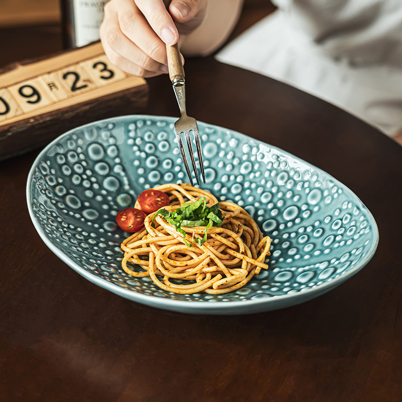 Diseño en relieve de cerámica cuenco especial característico casero platos de cubierta creativos cuenco de frutas cuenco de ensaladas cuenco de pasta