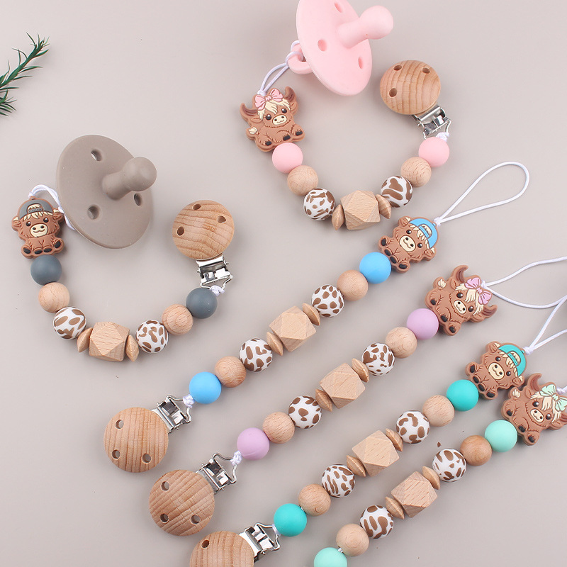 Productos para bebés, leche tranquilizadora, clip de cadena de boca de haya, linda vaca, cadena anti-caída de silicona, cadena anti-caída de Amazon