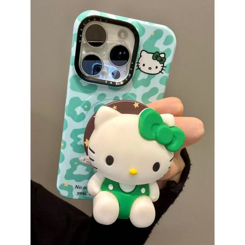 软萌乖坐绿背带猫咪磁吸支架适用iphone16promax苹果15手机壳新款|undefined