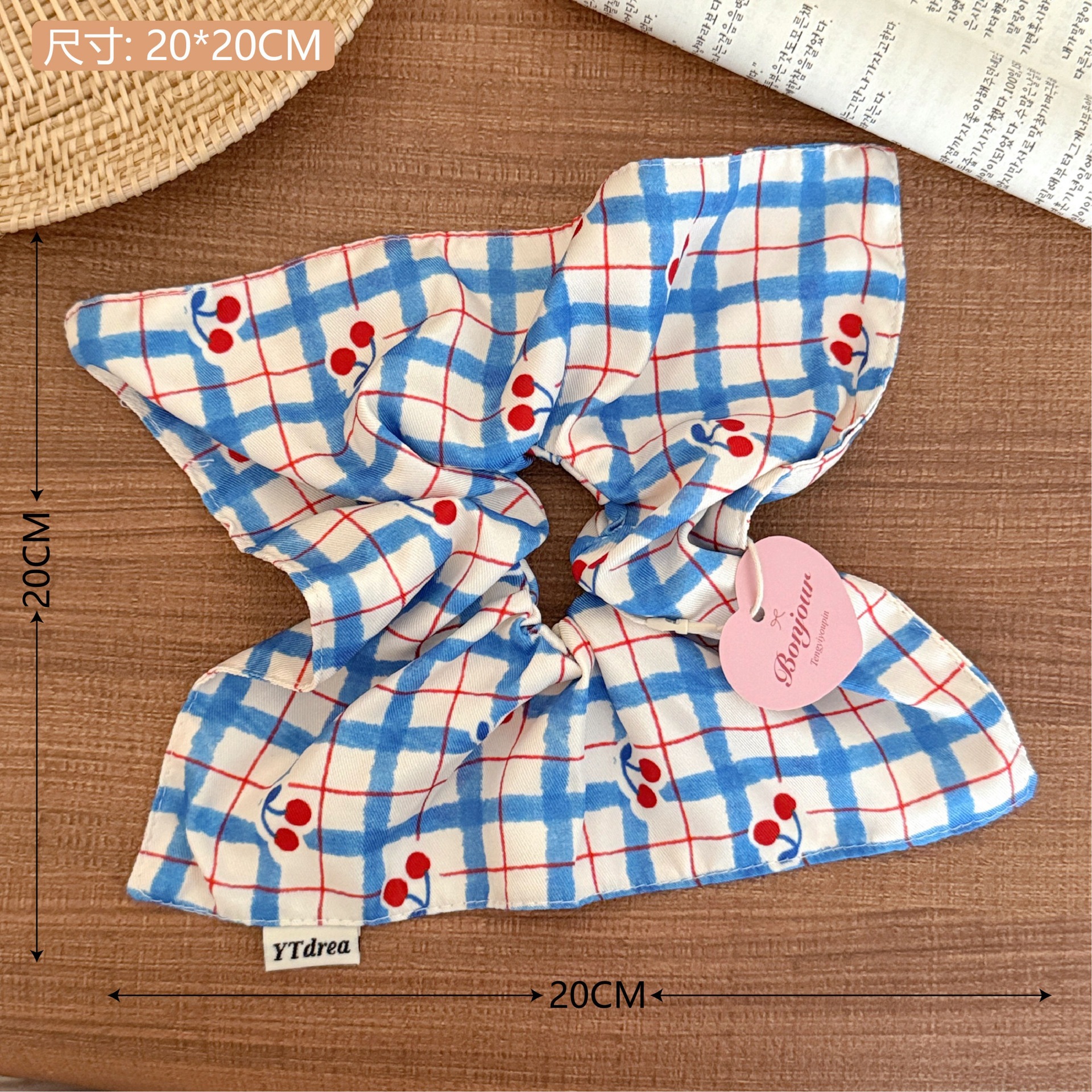 Frase francesa retrógrada cuadrada banda de intestino grande toalla cuadrada corazón de niña cuerda de cabello baja cuerda de cabello de alta sensibilidad adornamiento para el cabello