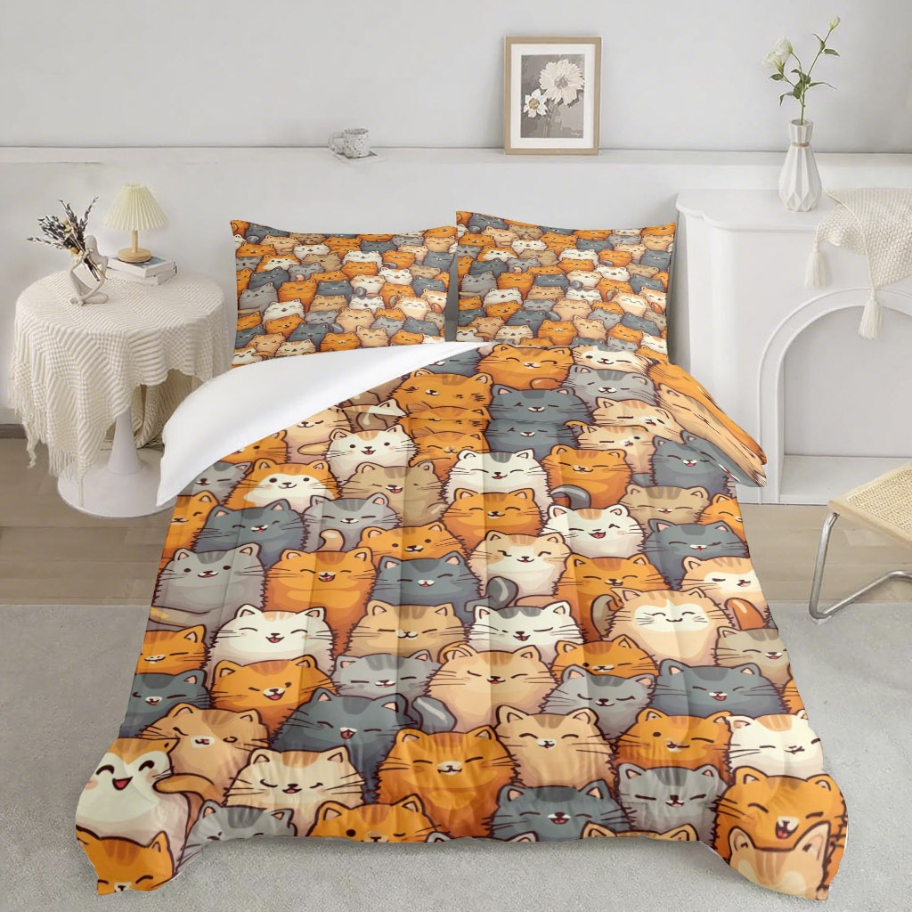 TEMU / JIT caricatura gatito impresión digital 3D 180gms set de colcha fabricantes de suministro directo a las figuras se pueden fijar