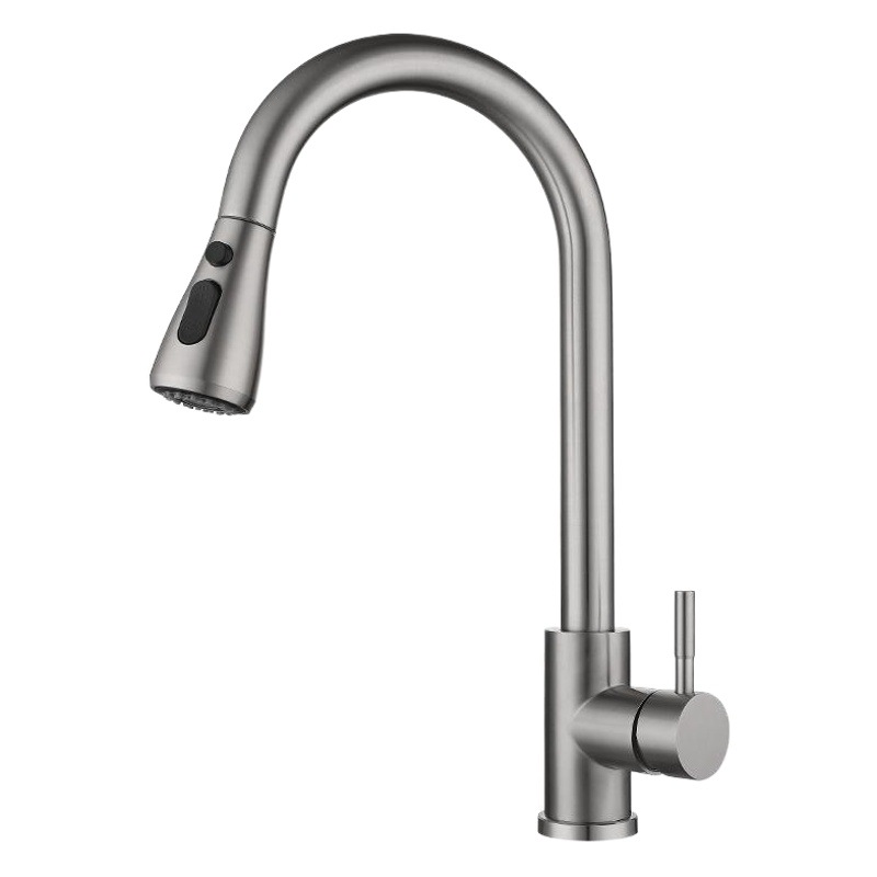 Transfronterizo 304 de acero inoxidable toque pull-out grifo cepillado caliente y fría giratoria Cocina de Inducción grifo estirable
