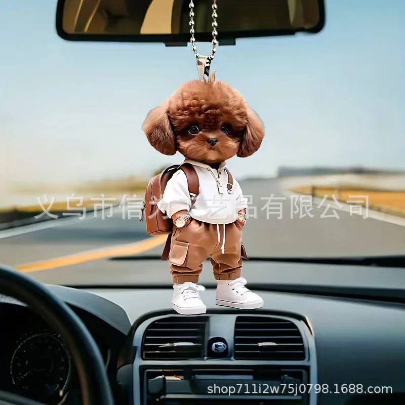 Cross-border nuevo creativo 2D lindos perros de peluche cachorro hombre mochila colgante acrílico colgante de automóvil