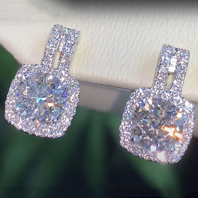 European And American New Simple Round Diamond Zircon Copper Earrings display picture 2