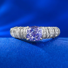 慕景珠宝 新款紫色高碳钻戒指通体s925镶嵌6*6欧美风轻奢款女戒