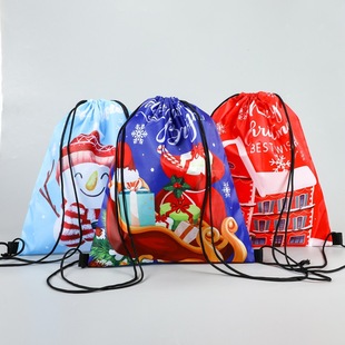 Christmas backpack bag 210D polyester drawstring bag sports drawstring bag printable LOGO cartoon cylinder nylon storage bag