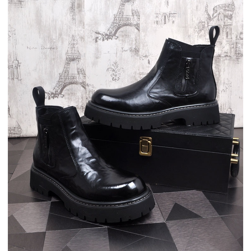 Autumn and winter fleece-lined warm fashion short tube Chelsea boots men's Korean fashion work boots high cotton boots