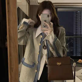 美拉德撞色拼接垫肩西装外套女春秋设计感小众气质名媛上衣潮