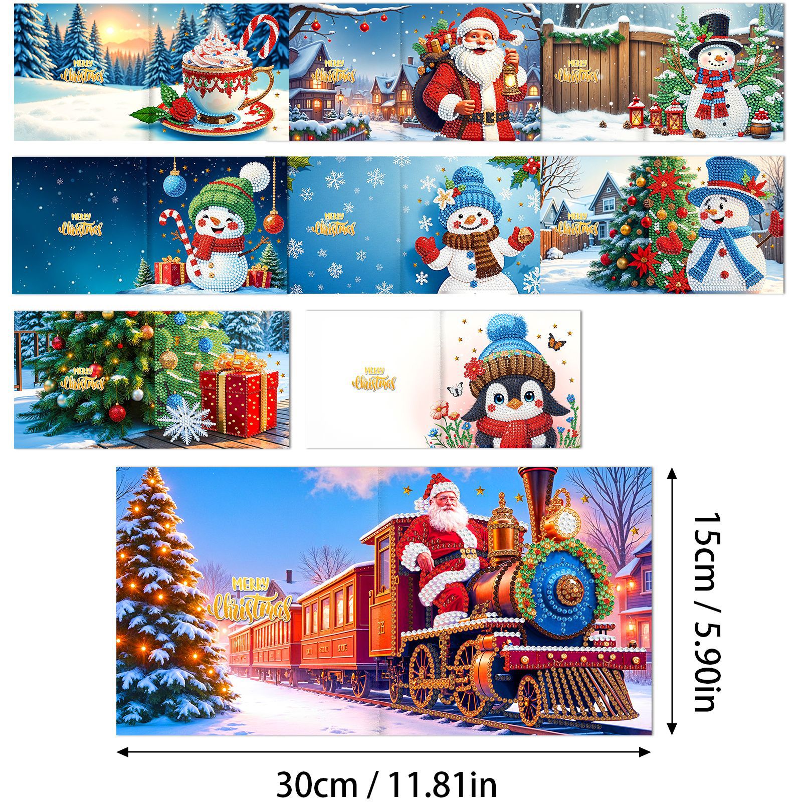 Explosiones transfronterizas de Navidad multiserie de tarjetas de felicitación puntuales hechas a mano 9 conjuntos de sobre de diamante 6 conjuntos de dibujos animados