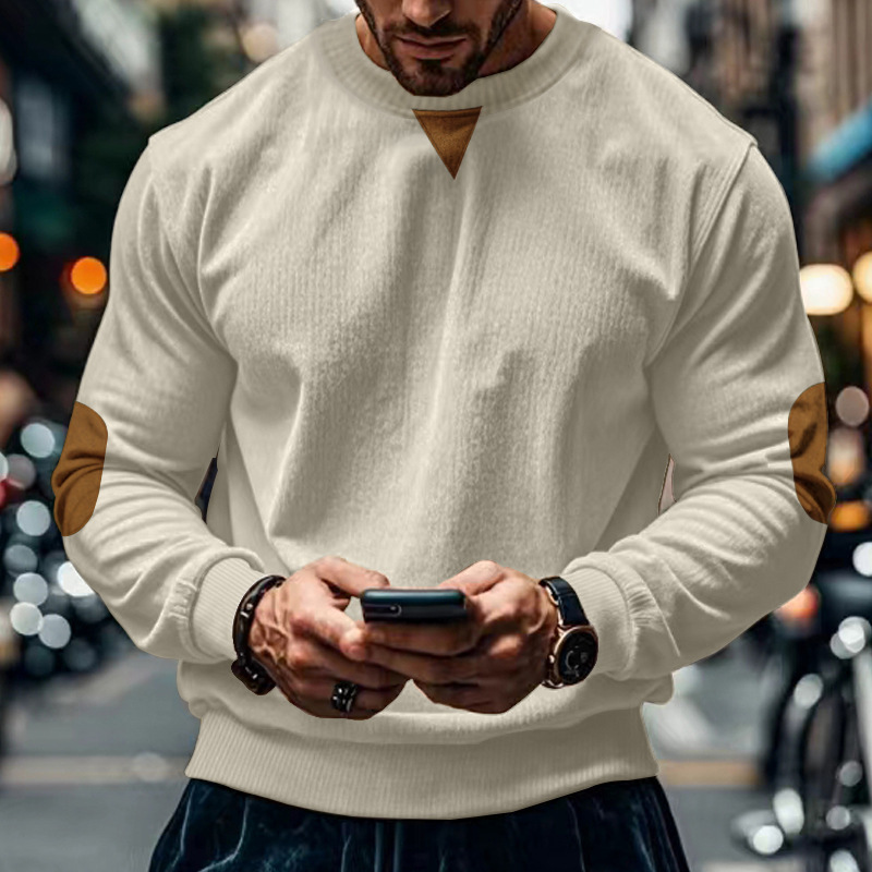 Cross-border e-commerce new products for autumn and winter European and American men's corduroy long sleeve round neck sweater men's solid color casual jacket Cross-border e-commerce new products for autumn and winter European and American men's corduroy long sleeve round neck sweater men's solid color casual jacket