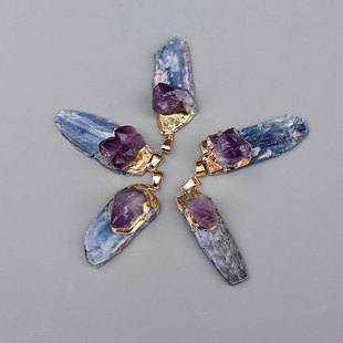 Cross-border blue crystal strip inlaid amethyst pendant natural crystal irregular long necklace diy jewelry accessories hanging
