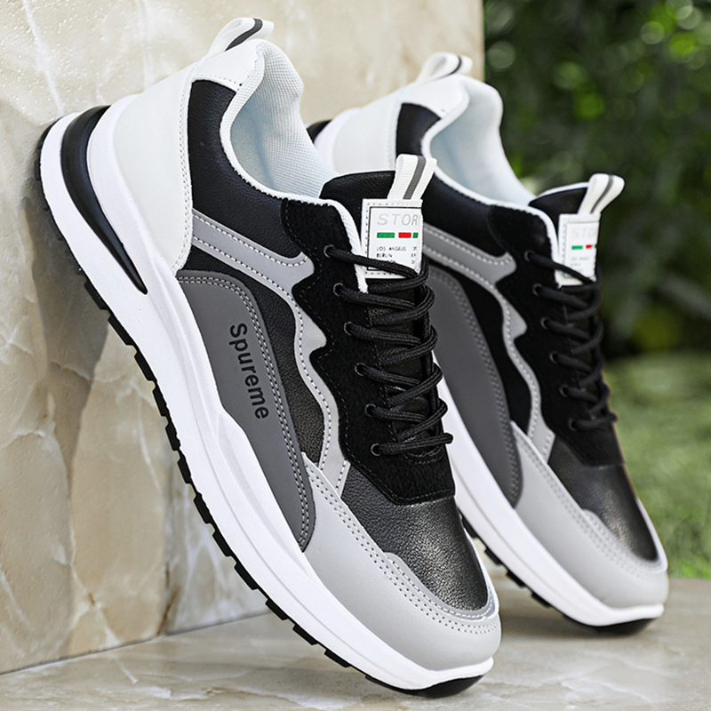 Zapatos Deportivos de Primavera para Hombre, Nuevos Zapatos Casuales de Cuero Impermeables Antideslizantes Negros para Hombre, Zapatos Deportivos para Correr para Hombre