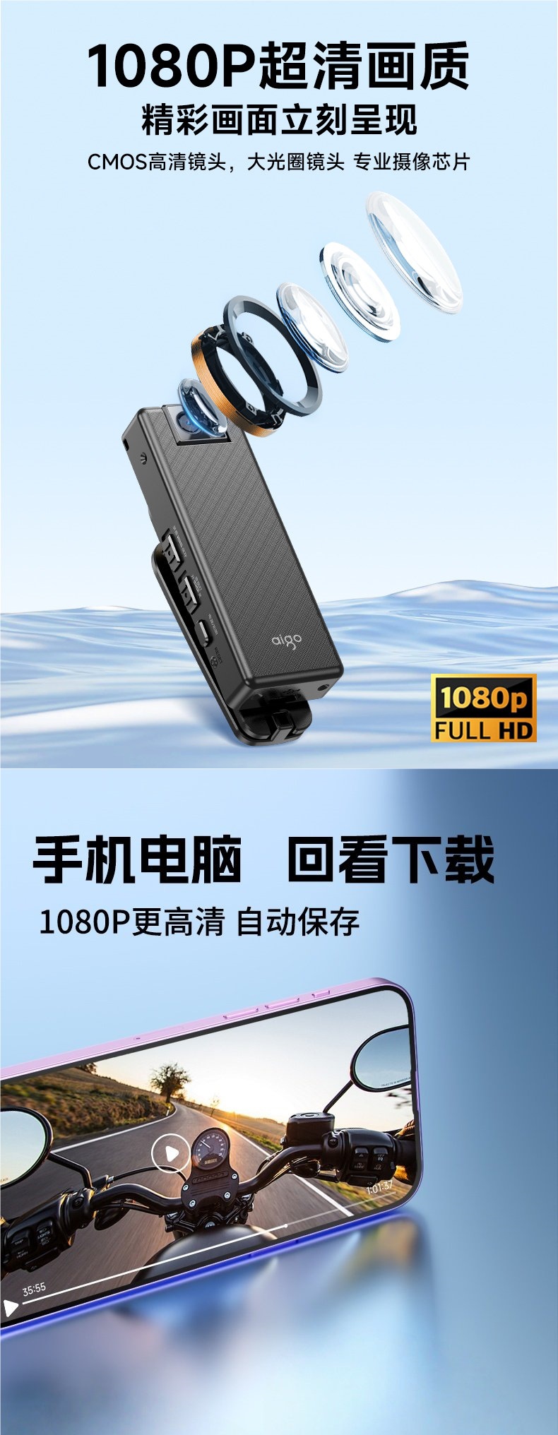 Patriot Sports Camera Recorder Hd Chest Camera Motorcycle Electric Vehicle Dashcam Video Recorder
