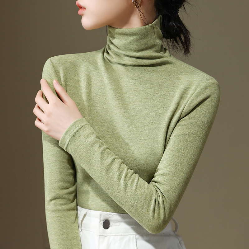 Camiseta de cuello alto de seda y cachemira para mujer, nueva colección 2024, ropa de mujer, camiseta térmica de manga larga con cintura ajustada