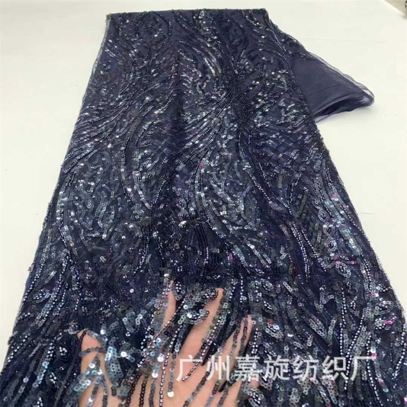 现货非洲亮片水草花珠管薄纱蕾丝面料女装连衣裙晚礼服布料sequin|undefined