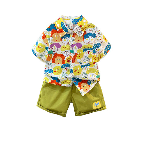 Boys' Summer Shirt Set Cartoon Cool  New Style Cool Kids Baby Vacation Casual Short Sleeve Shirt