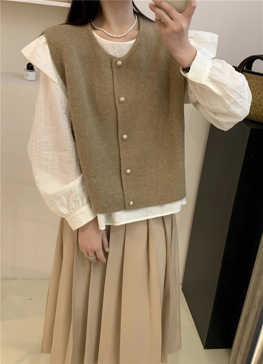 Chaleco Cárdiğan de Punto para Mujer de Cachemira de Punto Cuello Redondo Sin Mangas con Botones para Invierno