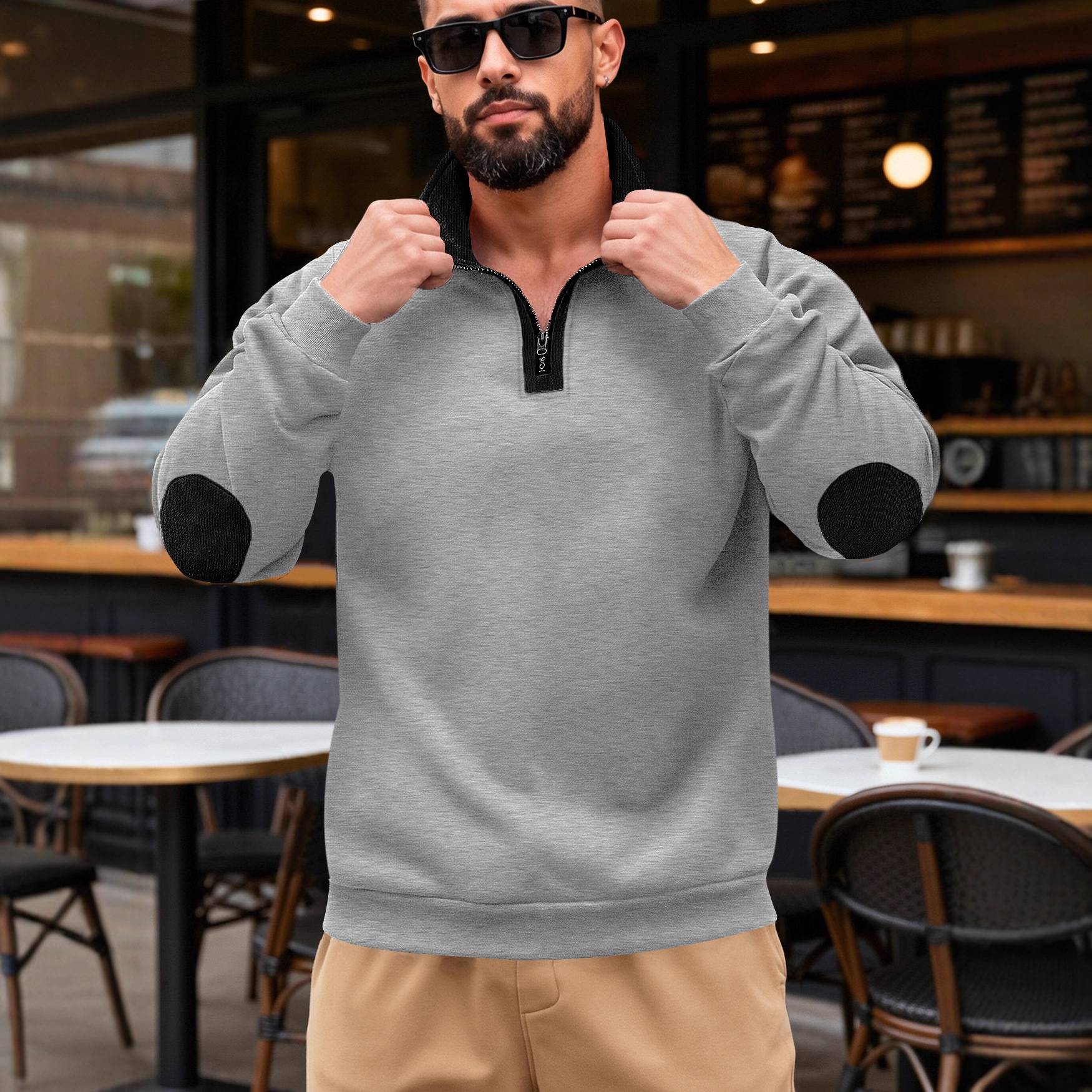 Nuevo transfronterizo de Europa y América Amazon otoño y invierno collar relajado de vello cuello vertical medio cremallera chaqueta de manga larga