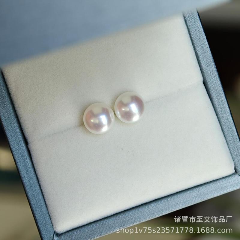 诸暨天然淡水珍珠高品质极光微瑕馒头珠面包珠耳钉耳饰S925银|undefined