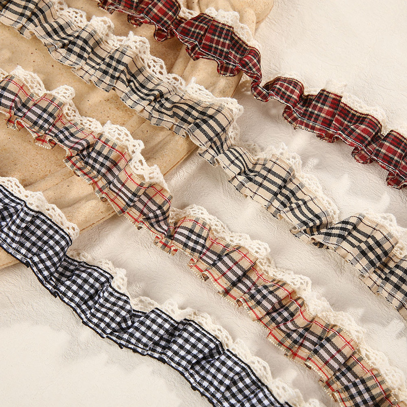 Retro Plaid Lace DIY Clothing Decoration Textile Accessories Simple Elastic Cotton Baby Clothes Lace Accessories