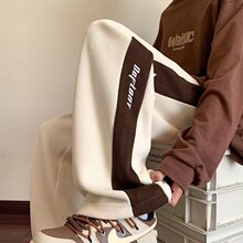 春秋灯芯绒裤子男美式复古拼接刺绣运动裤青少年宽松直筒休闲长裤