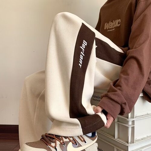 American Retro Brown Corduroy Casual Loose Men's Straight Leg Pants 2024 Autumn Trend Brand Sports Pants