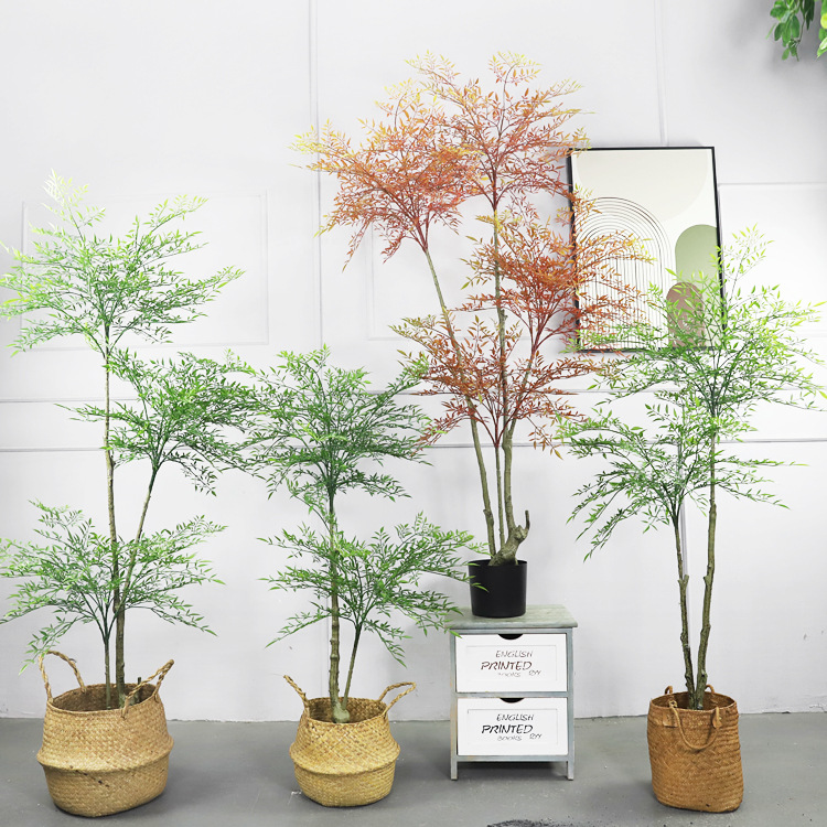 仿真植物南天竹盆栽仿生绿植盆景假树造景客厅家居装饰火焰兰天竹