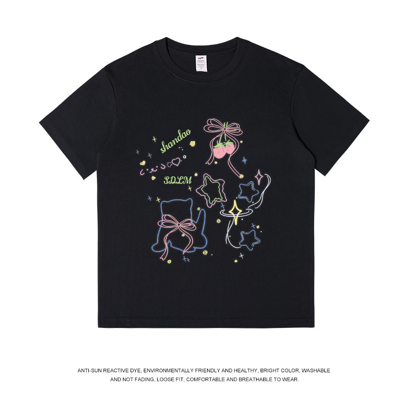 メンズファッションブランド 純綿プリントTシャツ メンズ 夏 カジュアル 丸首 ゆったり 半袖 レディース ドーパミン風 万能トップス|undefined