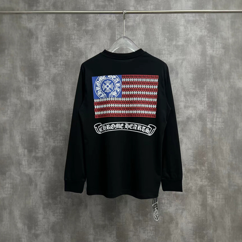 Cross-Border Trendy Brand Hot-Selling Chrome Heart Youth Loose-Fit Pure Cotton Pullover Long-Sleeve Shirt, Available for Dropshipping