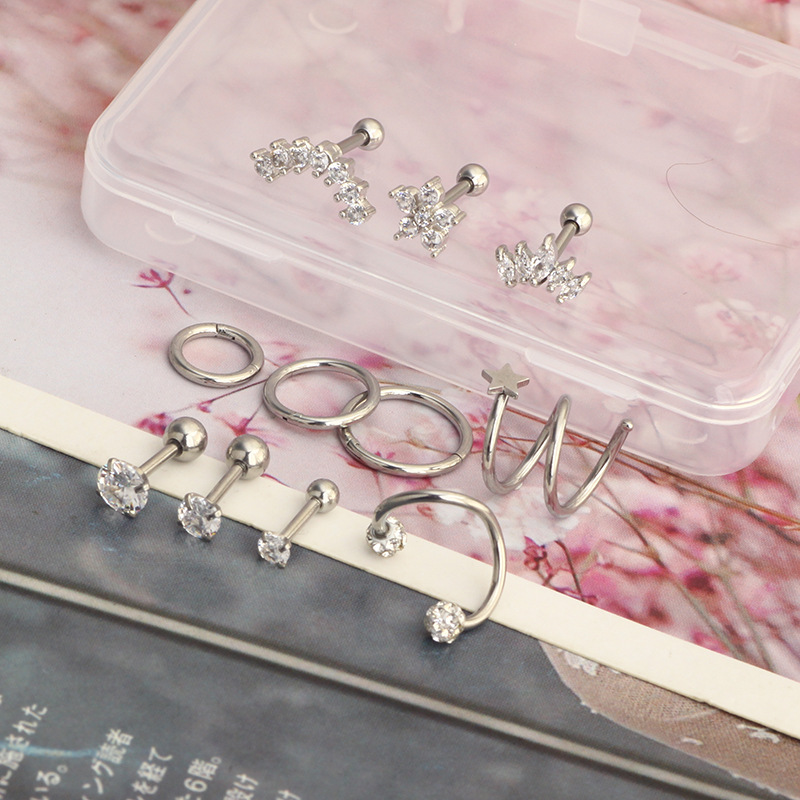 Rose Gold Ear Earring Helix Star CZ Stud Ear Piercing Jewelry 11 Piece Set detail image 8