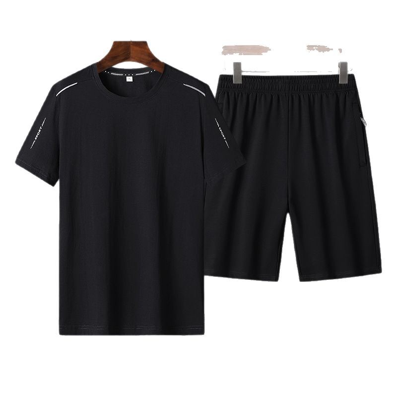 Traje de talla extra grande Papá verano algodón camiseta de manga corta color sólido ropa deportiva casual de mediana edad y ancianos traje deportivo para hombre