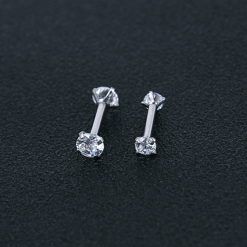 Geometric Stainless Steel Zircon Earrings Silver Twist Thin Stud Earrings for Men Women Fashion detail image 14