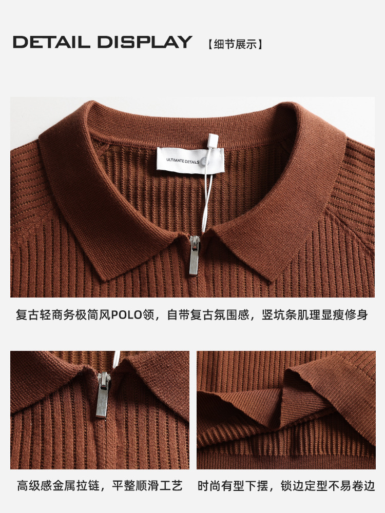 Europa y América transfronterizos hombres con solapa de hielo camisa de polo de punto de manga corta hombre verano alto sentido viejo estilo de negocios hombre
