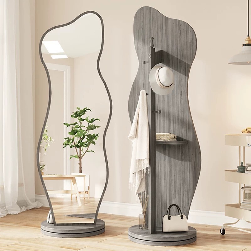 Modern Internet Celebrity Style Rotatable Irregular-Shaped Mobile Mirror, Bedroom Integrated Mirror, Floor-Standing Full-Length Mirror, Clothing Store Storage Mirror
